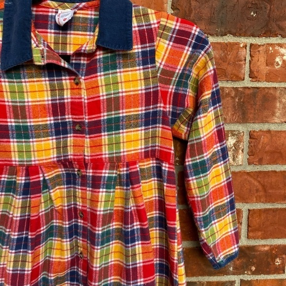 Hanna Andersson 130 Girls 7-10 Red Flannel Plaid Button Front Long Sleeve Dress - Picture 3 of 9